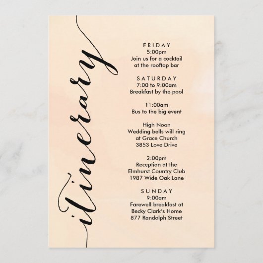 Abrikoos bruiloft welkomstbrief & routebeschrijvin programmakaart (Achterkant)