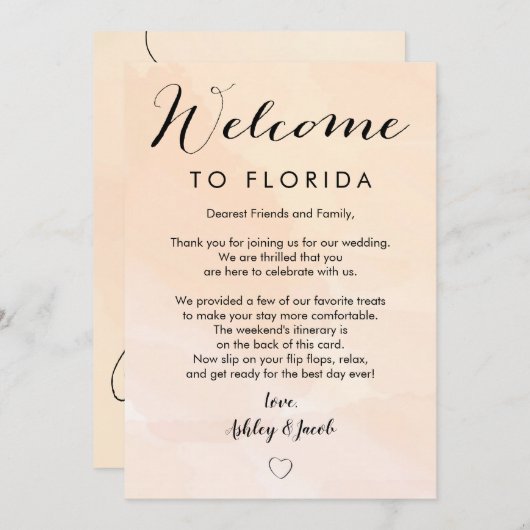 Abrikoos bruiloft welkomstbrief & routebeschrijvin programmakaart (Voorkant / Achterkant)