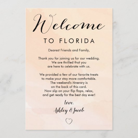 Abrikoos bruiloft welkomstbrief & routebeschrijvin programmakaart (Voorkant)