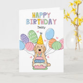 Abrikoos Cockapoo Cavapoo Hond Gelukkige Verjaarda Kaart (Gele Bloem)