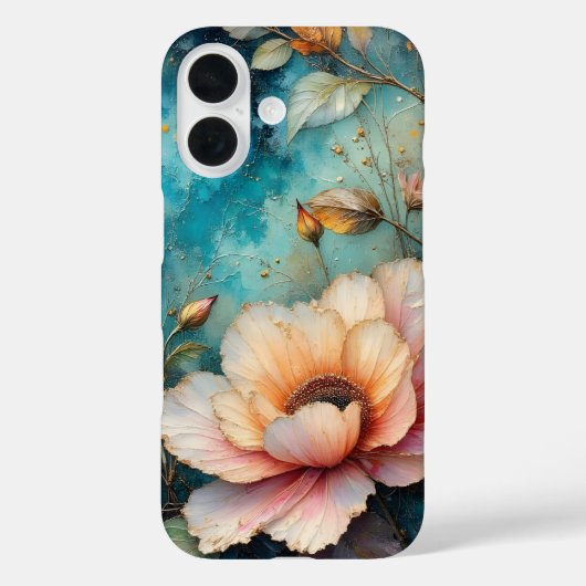Abrikoos Cosmos bloem op turquoise achtergrond Case-Mate iPhone Case (Achterkant)