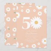 Abrikoos Daisy 50ste verjaardag uitnodiging (Voorkant / Achterkant)