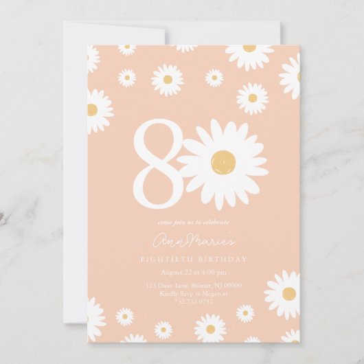 Abrikoos Daisy 80ste verjaardag uitnodiging (Voorkant)