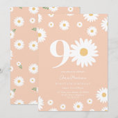 Abrikoos Daisy 90ste verjaardag uitnodiging (Voorkant / Achterkant)