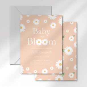 Abrikoos Daisy Baby in Bloom Baby Shower Uitnodigi Kaart
