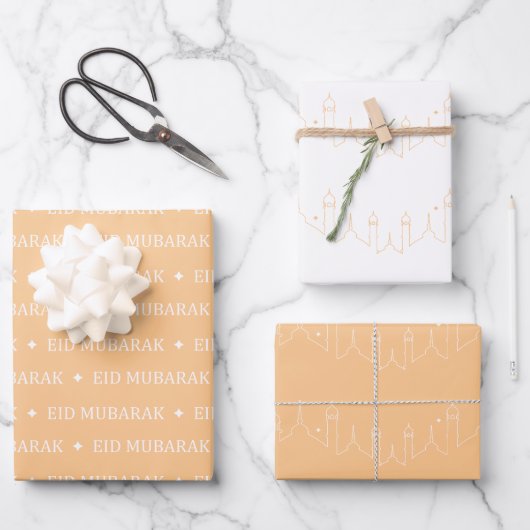 Abrikoos Eid Mubarak Masjid Patroon Ontwerp Inpakpapier Vel (Voorkant)