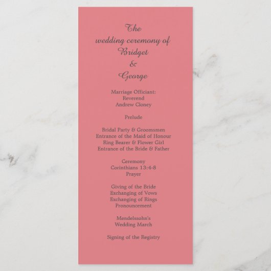 abrikoos elegante minimale bruiloft programmakaart (Achterkant)