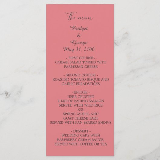 abrikoos elegante minimale bruiloft programmakaart (Voorkant)