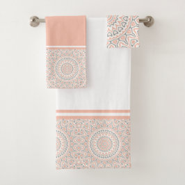 Abrikoos en grijs moderne Mandala Bad Handdoek