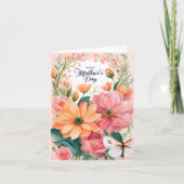 Abrikoos en Roze Bloemen Vlinder Moederdag Feestdagen Kaart (Voorkant)