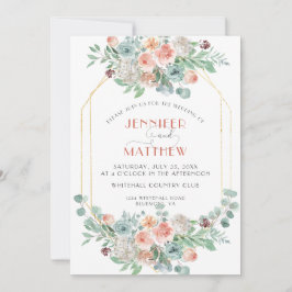 Abrikoos en Wasabi Groen Goud Geometrische Bloemen Kaart