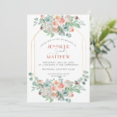 Abrikoos en Wasabi Groen Goud Geometrische Bloemen Kaart (Staand voorkant)