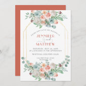 Abrikoos en Wasabi Groen Goud Geometrische Bloemen Kaart (Voorkant / Achterkant)