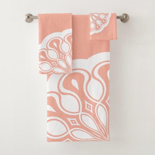 Abrikoos en witte abstracte moderne mandala bad handdoek (Insitu)