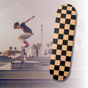 Abrikoos en Zwart Geruite Vintage Persoonlijk Skateboard