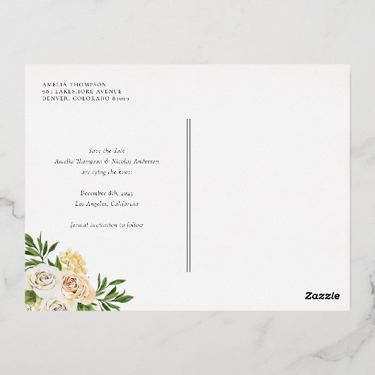 Abrikoos Engels Roos Bloemen Lijst Save the Date Folie Uitnodiging Briefkaart (Achterkant)