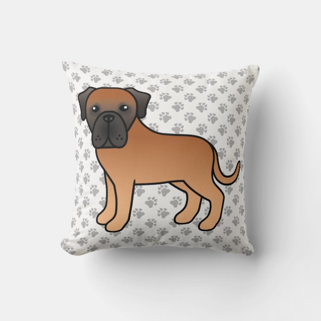 Abrikoos Engelse Mastiff Schattige Cartoon Hond &  Kussen (Voorkant)