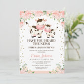 Abrikoos Floral Heard Nieuws Koe Baby shower Kaart (Staand voorkant)