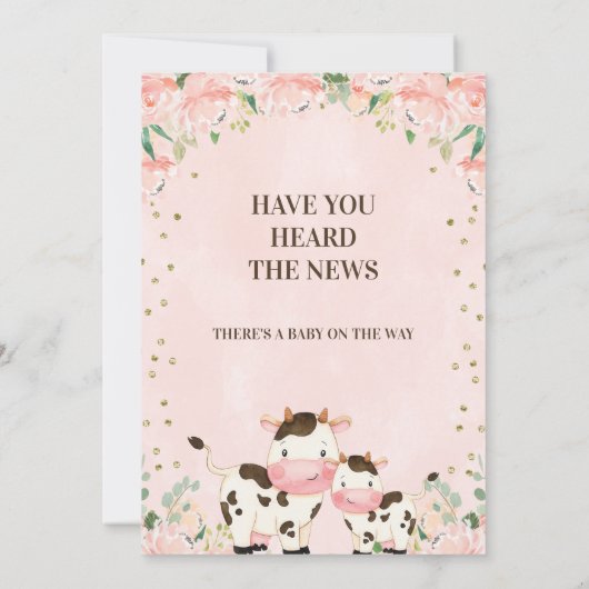 Abrikoos Floral Heard Nieuws Koe Baby shower Kaart (Achterkant)