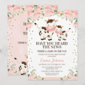 Abrikoos Floral Heard Nieuws Koe Baby shower Kaart (Voorkant / Achterkant)