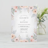 Abrikoos Hemel Ranunculus Eucalyptus Bruiloft Kaart (Staand voorkant)
