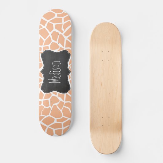 Abrikoos Kleur Giraffe Print; schoolbord Skateboard (Voorkant)
