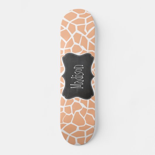 Abrikoos Kleur Giraffe Print; schoolbord Skateboard (Voorkant)