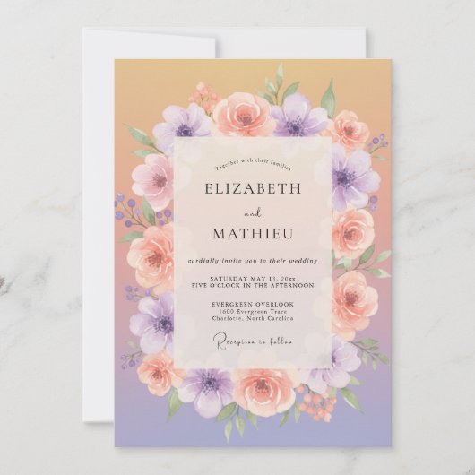 Abrikoos Lavendel Whimsical Lentewedding Kaart (Voorkant)