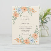 Abrikoos Leisteen Ranunculus Eucalyptus Bruiloft Kaart (Staand voorkant)