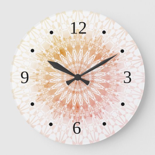 Abrikoos Mandala Geometrisch Grote Klok (Voorkant)