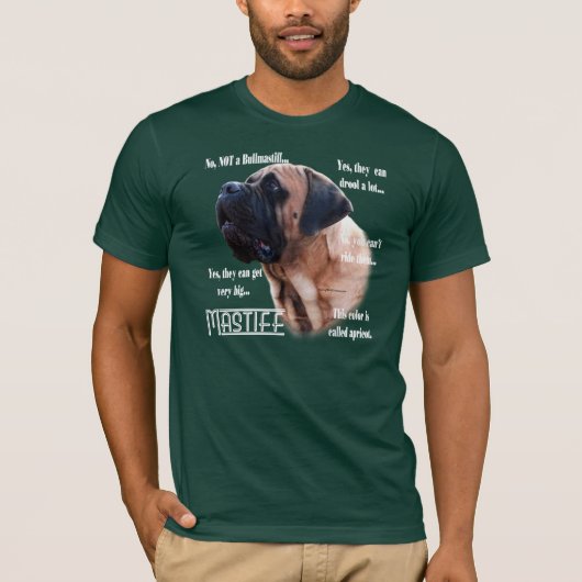 Abrikoos Mastiff FAQ donker shirt (Voorkant)