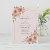 Abrikoos Mauve Ranunculus Eucalyptus Bruiloft Kaart (Staand voorkant)