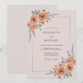 Abrikoos Mauve Ranunculus Eucalyptus Bruiloft Kaart (Voorkant / Achterkant)