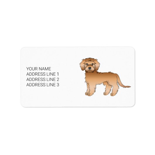Abrikoos Mini Goldendoodle Cartoon Hond & Tekst Etiket (Voorkant)