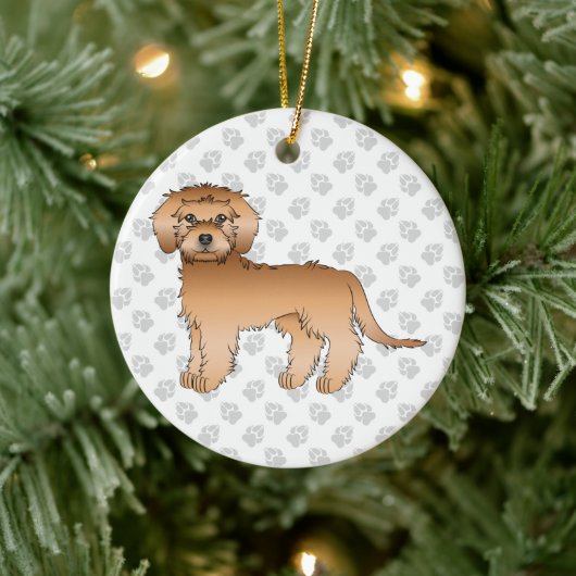 Abrikoos Mini Goldendoodle Cartoon Hond & Tekst Keramisch Ornament (Boom)