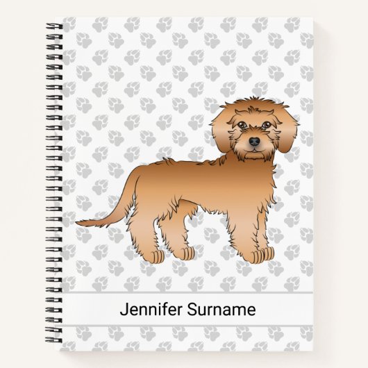Abrikoos Mini Goldendoodle Cartoon Hond & Tekst Notitieboek (Voorkant)