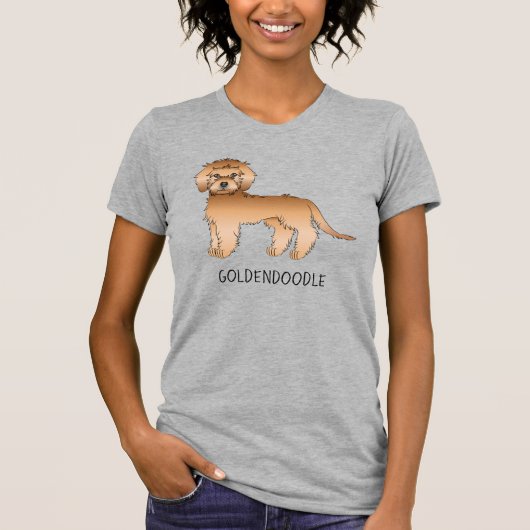 Abrikoos Mini Goldendoodle Cartoon Hond & Tekst T-shirt (Voorkant)