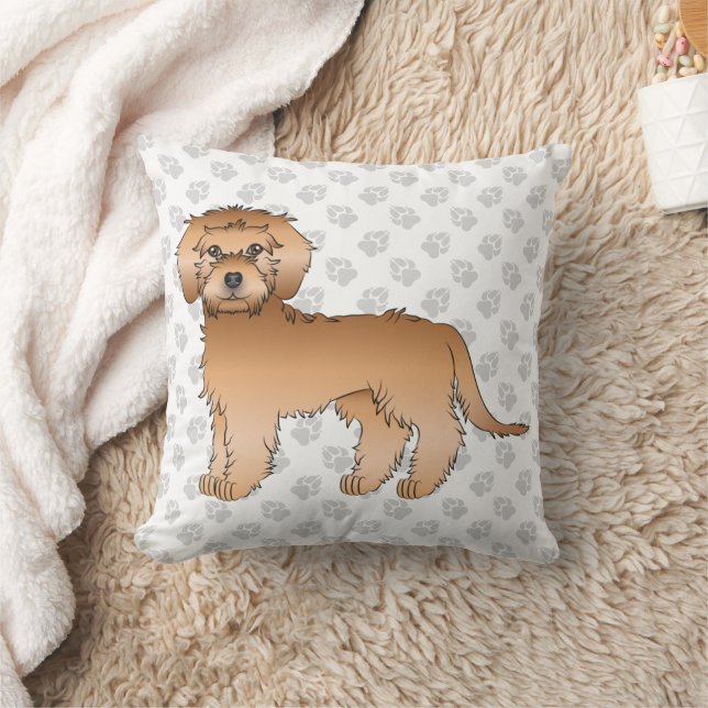 Abrikoos Mini Goldendoodle Schattige Cartoon Hond  Kussen (Deken)