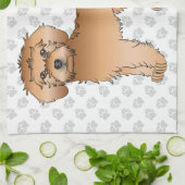 Abrikoos Mini Goldendoodle Schattige Cartoon Hond  Theedoek (Gevouwen)