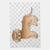 Abrikoos Mini Goldendoodle Schattige Cartoon Hond  Theedoek (Verticaal)