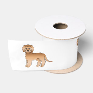 Abrikoos Mini Goldendoodle Schattige Cartoon Honde Satijnen Lint