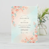 Abrikoos Mint Wilde Bloemen Bruiloft Kaart (Staand voorkant)