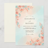 Abrikoos Mint Wilde Bloemen Bruiloft Kaart (Voorkant / Achterkant)