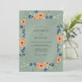 Abrikoos Navy Ranunculus Eucalyptus Bruiloft Kaart (Staand voorkant)
