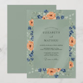 Abrikoos Navy Ranunculus Eucalyptus Bruiloft Kaart (Voorkant / Achterkant)