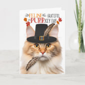 Abrikoos Noors Bos Kat Grateful PURRkey Dag Feestdagen Kaart (Voorkant)