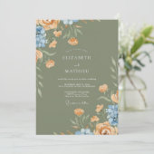Abrikoos Olijf Ranunculus Eucalyptus Bruiloft Kaart (Staand voorkant)