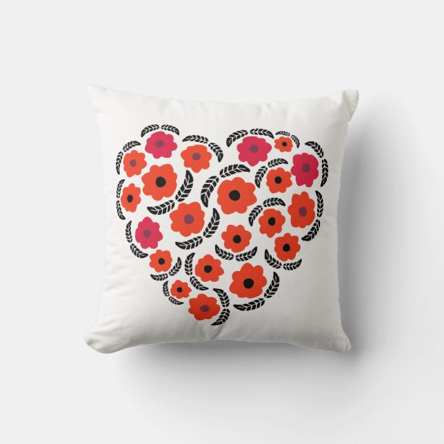 Abrikoos Oranje Bloem Hart  Kussen (Voorkant)