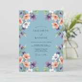 Abrikoos Paarse Wilde Bloemen Bruiloft Kaart (Staand voorkant)