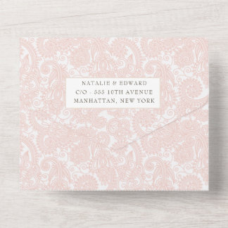 Abrikoos Perzik Kantwerk Paisley Huwelijks RSVP All In One Uitnodiging